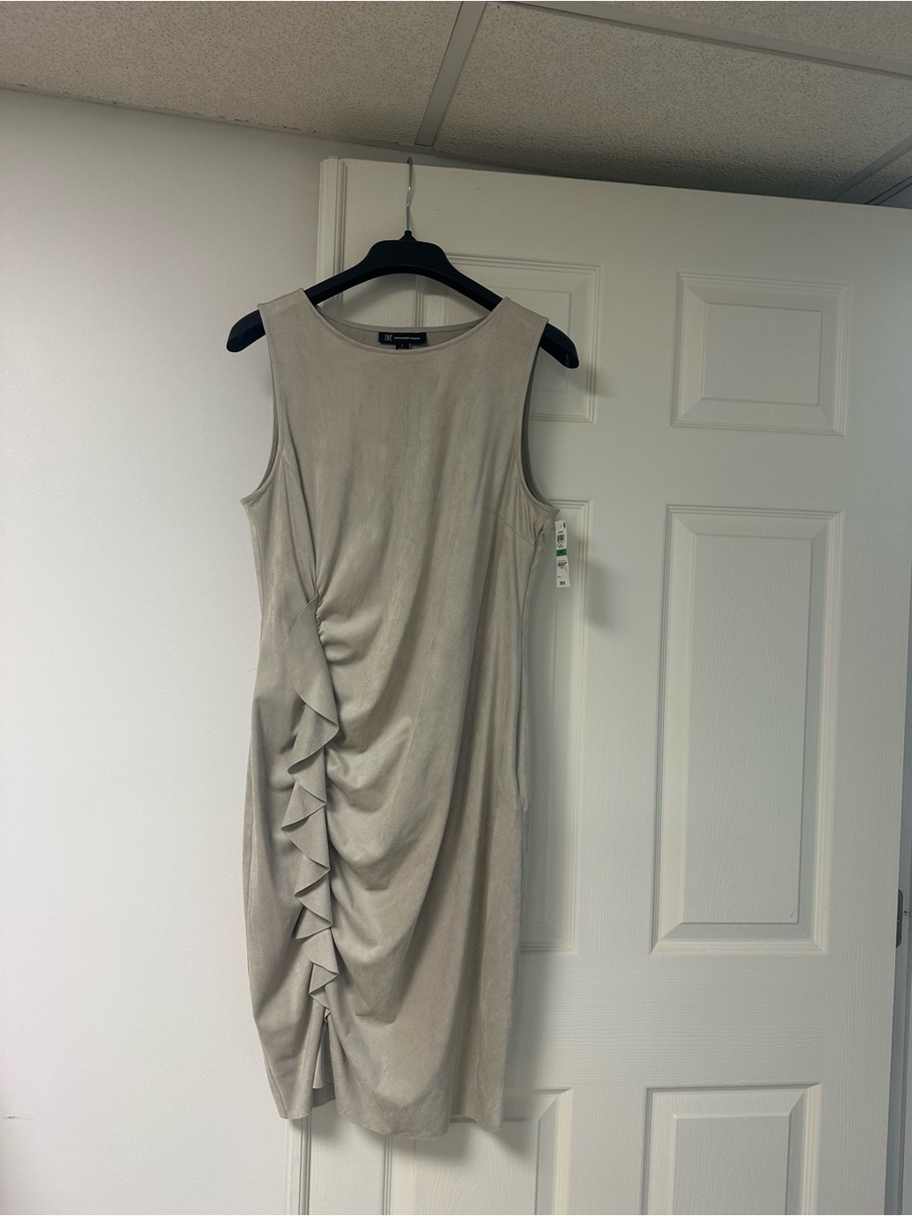 INC International Concepts Taupe Sleeveless Midi Dress with Side Ruffle